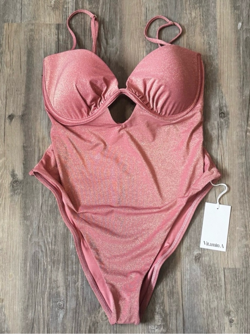 Vitamin A Mabel Underwire Bandeau One Piece in Pink Metallic Colour